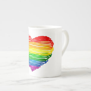 SlipperyJoes regenbogenfarbenes Herz mit kritzelig Porzellantasse