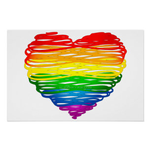 SlipperyJoes regenbogenfarbenes Herz mit kritzelig Poster