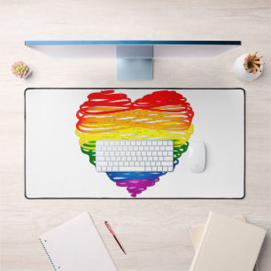 SlipperyJoes regenbogenfarbenes Herz mit kritzelig Schreibtischunterlage