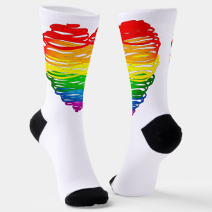 SlipperyJoes regenbogenfarbenes Herz mit kritzelig Socken