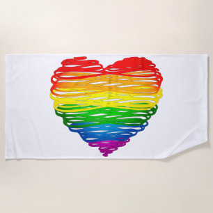SlipperyJoes regenbogenfarbenes Herz mit kritzelig Strandtuch