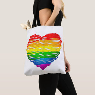 SlipperyJoes regenbogenfarbenes Herz mit kritzelig Tasche