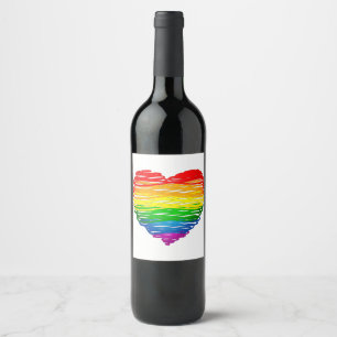 SlipperyJoes regenbogenfarbenes Herz mit kritzelig Weinetikett