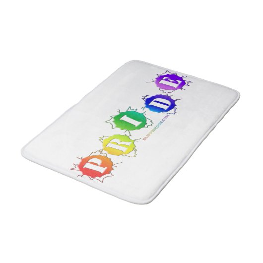 SlipperyJoe's regenbogenfarbenes Stolz-Zeichen dor Badematte (Schrägansicht)
