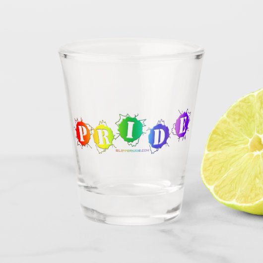 SlipperyJoe's regenbogenfarbenes Stolz-Zeichen dor Schnapsglas (Vorderseite)