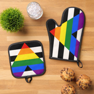 SlipperyJoes Regenbogenflagge für gerade Verbündet Ofenhandschuh & Topflappen-Set