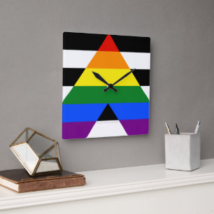 SlipperyJoes Regenbogenflagge für gerade Verbündet Quadratische Wanduhr