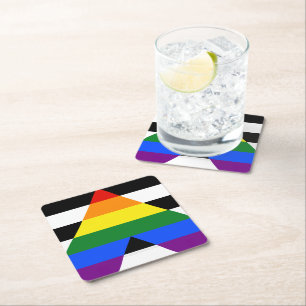 SlipperyJoes Regenbogenflagge für gerade Verbündet Rechteckiger Pappuntersetzer