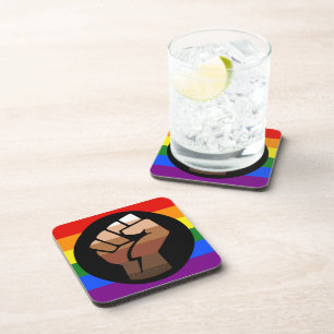 SlipperyJoes Regenbogenflagge mit erhobener Faust Getränkeuntersetzer