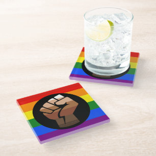 SlipperyJoes Regenbogenflagge mit erhobener Faust Glasuntersetzer