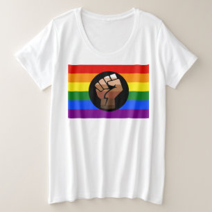 SlipperyJoes Regenbogenflagge mit erhobener Faust Große Größe T-Shirt