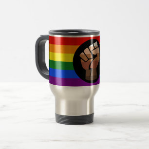 SlipperyJoes Regenbogenflagge mit erhobener Faust Reisebecher