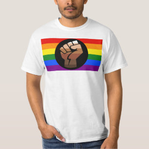 SlipperyJoes Regenbogenflagge mit erhobener Faust T-Shirt