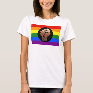 SlipperyJoes Regenbogenflagge mit erhobener Faust T-Shirt