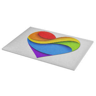 SlipperyJoe's regenbogenförmiges Herz in Rot Orang Schneidebrett