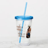 SlipperyJoe's rettend Pferderückfahrt Strohhut Acryltrinkbecher (Rückseite)