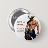 SlipperyJoe's rettend Pferderückfahrt Strohhut Button (Vorne & Hinten)