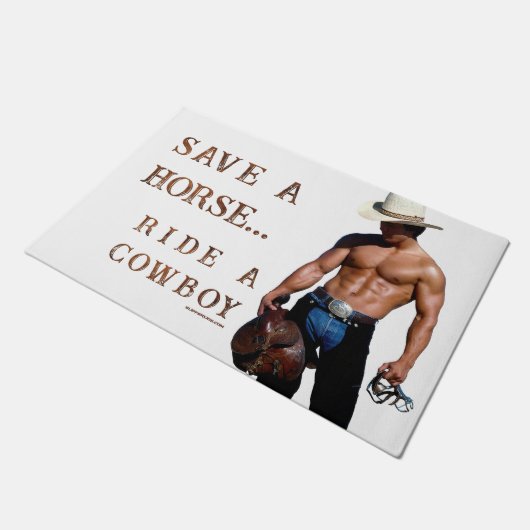 SlipperyJoe's rettend Pferderückfahrt Strohhut Fußmatte (Schrägansicht)