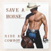 SlipperyJoe's rettend Pferderückfahrt Strohhut Glasuntersetzer (Vorderseite)