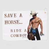 SlipperyJoe's rettend Pferderückfahrt Strohhut Golfhandtuch (Horizontal)