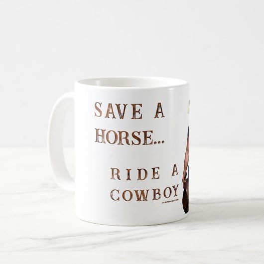 SlipperyJoe's rettend Pferderückfahrt Strohhut Kaffeetasse (Vorderseite Links)