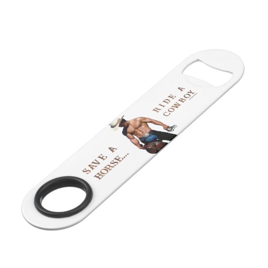 SlipperyJoe's rettend Pferderückfahrt Strohhut Speed Flaschenöffner (Vorderseite Schrägansicht)