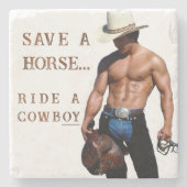 SlipperyJoe's rettend Pferderückfahrt Strohhut Steinuntersetzer (Vorderseite)