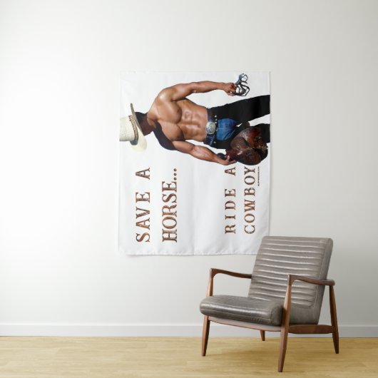 SlipperyJoe's rettend Pferderückfahrt Strohhut Wandteppich (Beispiel)