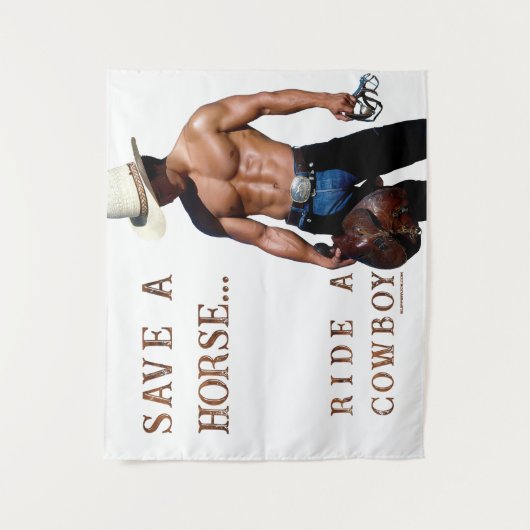 SlipperyJoe's rettend Pferderückfahrt Strohhut Wandteppich (Vorderseite)