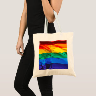 SlipperyJoe's schwule Regenbogenflagge weht rot or Tragetasche