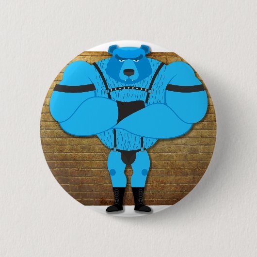 SlipperyJoe's schwuler Muskel Bär Cartoon, während Button (Vorderseite)