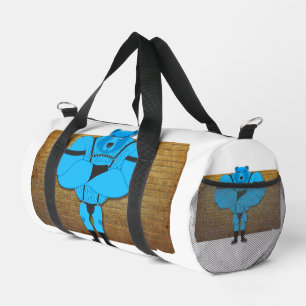 SlipperyJoe's schwuler Muskel Bär Cartoon, während Duffle Bag