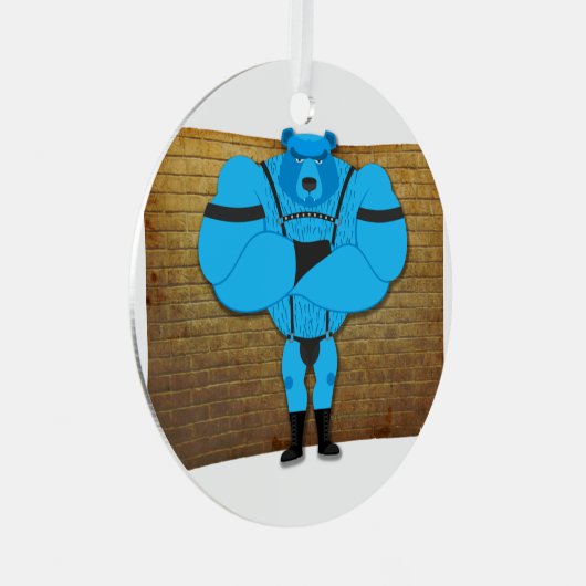 SlipperyJoe's schwuler Muskel Bär Cartoon, während Ornament Aus Metall (Vorderseite Rechts)