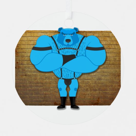 SlipperyJoe's schwuler Muskel Bär Cartoon, während Ornament Aus Metall (Vorderseite)