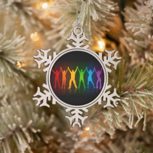 Slipperyjoe's sechs stehende Silhouetten mit erhob Schneeflocken Zinn-Ornament