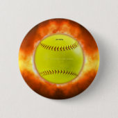 SlipperyJoe's Softball auf Feuer Flammen Feuer Feu Button (Vorderseite)