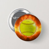 SlipperyJoe's Softball auf Feuer Flammen Feuer Feu Button (Vorne & Hinten)
