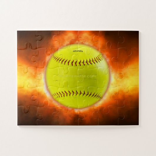 SlipperyJoe's Softball auf Feuer Flammen Feuer Feu Puzzle (Horizontal)
