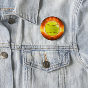SlipperyJoe's Softball in Flammen Feuer Feuerball  Button