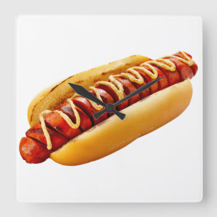SlipperyJoe's Sommer-BBQ-Vibe-Hotdog in weichem Br Quadratische Wanduhr
