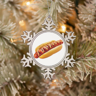 SlipperyJoe's Sommer-BBQ-Vibe-Hotdog in weichem Br Schneeflocken Zinn-Ornament