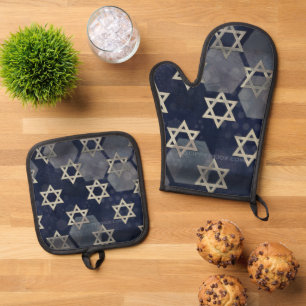 SlipperyJoe's starke Chanukka-Stimmung Davidstern Ofenhandschuh & Topflappen-Set