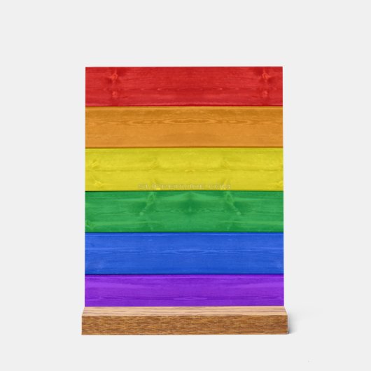 SlipperyJoe's Stolz Holzflagge horizontalen Regenb Acrylschild (Vorderseite)