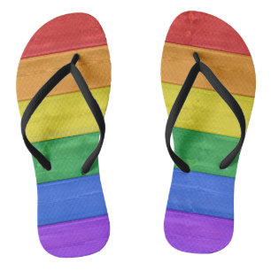 SlipperyJoe's Stolz Holzflagge horizontalen Regenb Badesandalen