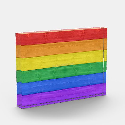 SlipperyJoe's Stolz Holzflagge horizontalen Regenb Fotoblock (Links)