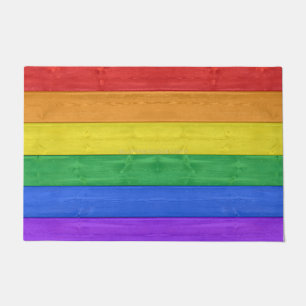 SlipperyJoe's Stolz Holzflagge horizontalen Regenb Fußmatte