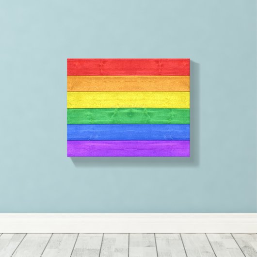 SlipperyJoe's Stolz Holzflagge horizontalen Regenb Leinwanddruck (Insitu (Holzboden))