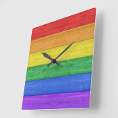 SlipperyJoe's Stolz Holzflagge horizontalen Regenb Quadratische Wanduhr (Winkel)