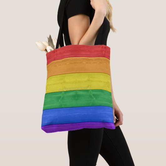 SlipperyJoe's Stolz Holzflagge horizontalen Regenb Tasche (Von Nahem)