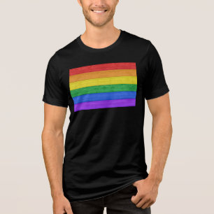 SlipperyJoe's Stolz Holzflagge horizontalen Regenb Tri-Blend Shirt